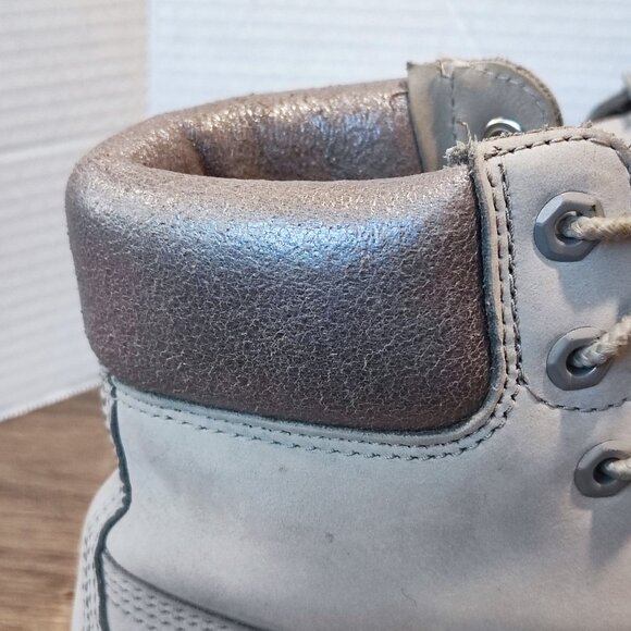 Timberland Insulated Lace Up Combat Boots Sz 7 Grey Silver Leather Retro Booties - Picture 11 of 14